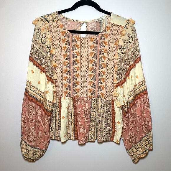 American Eagle Women's size Small Multicolor Boho Embroidered Long Sleeve Blouse - Picture 1 of 9